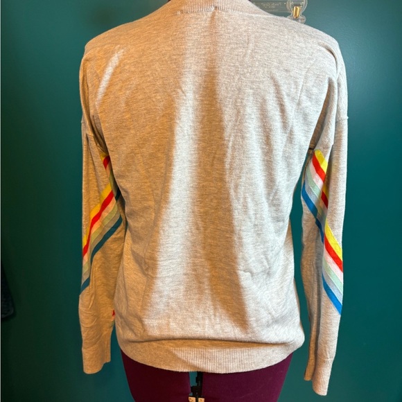 Society V-Neck Sweater in Gray and Rainbow - Picture 2 of 6